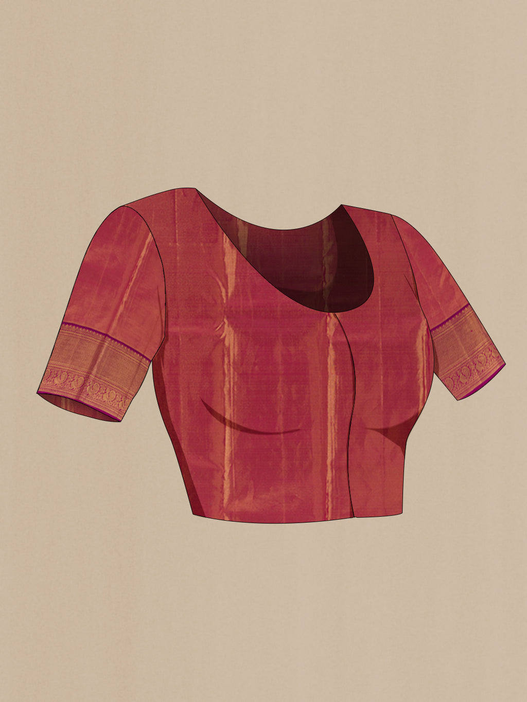 Close up image of the blouse of Golden Kanchipuram Silk Saree with Zari Brocade on the body and Zari Border. 