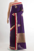 Purple Banarasi Silk Saree with Zari Butta on the body and Zari Border.  displayed on a mannequin