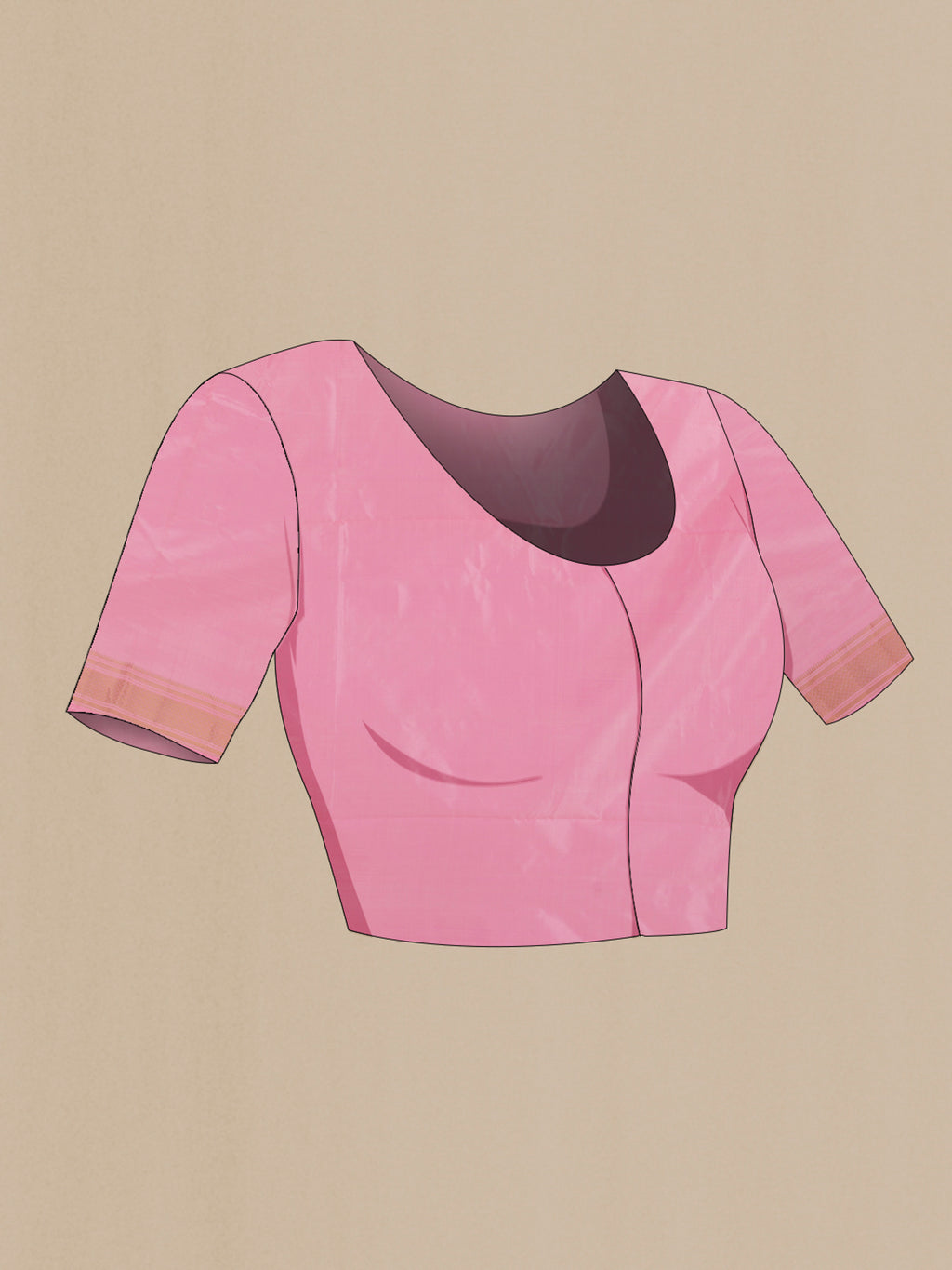 Close up image of the blouse of Pure Silk Pink Paithani Saree with Zari Butta on the body and Zari Border. 