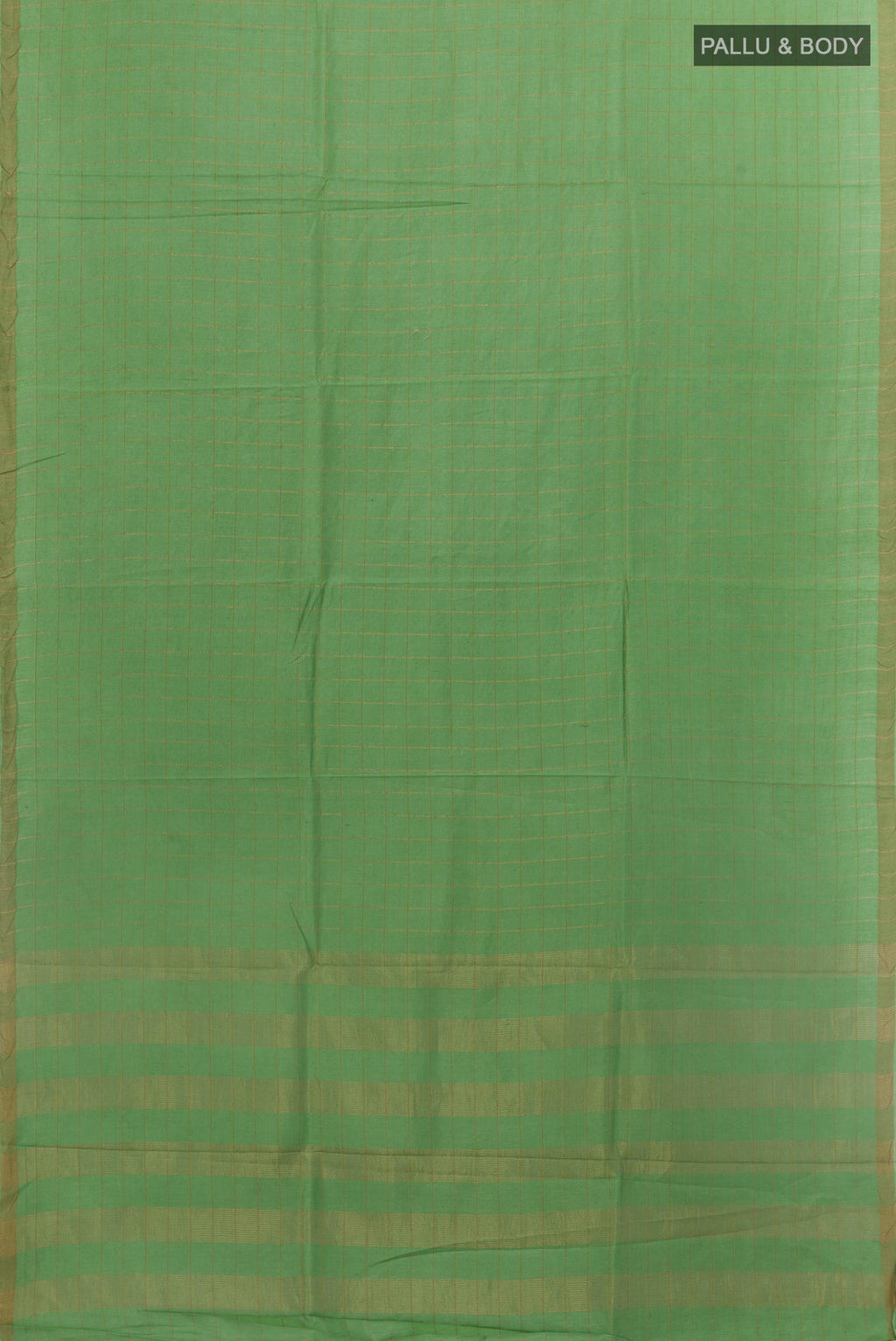 Flat view of Light Green Tussar Silk Saree with Checked design on the body and Zari Border. 
