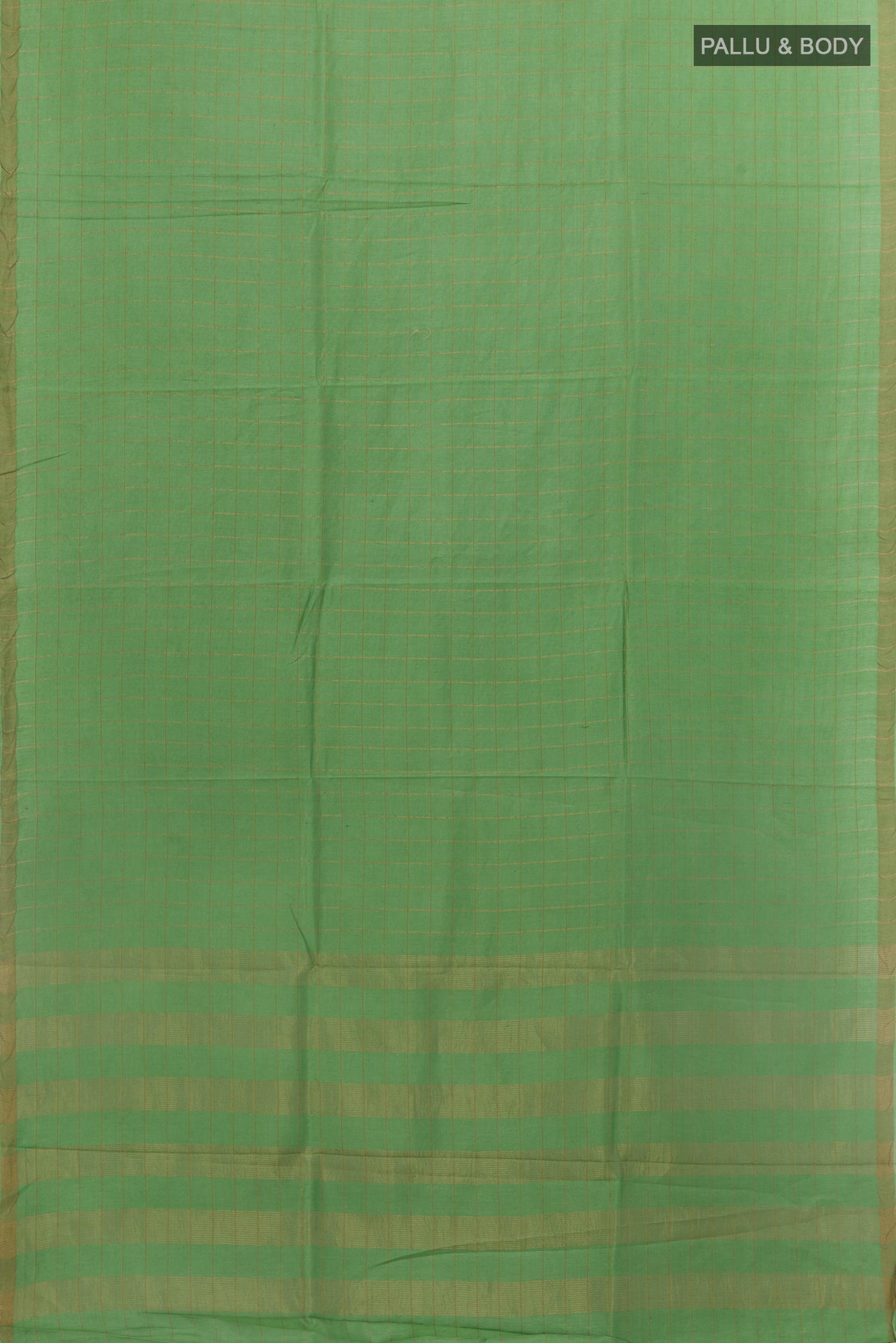 Flat view of Light Green Tussar Silk Saree with Checked design on the body and Zari Border. 