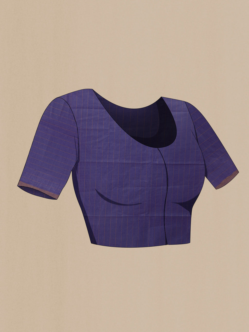 Close up image of the blouse of Blue Tussar Saree with Checked design on the body and Zari Border. 