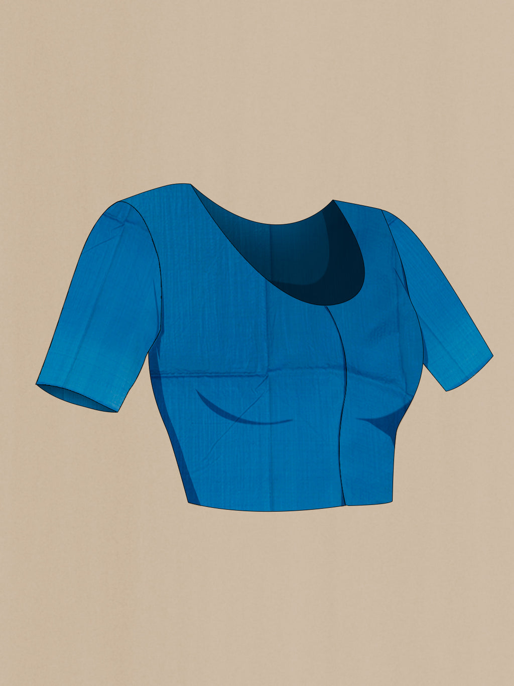 Close up image of the blouse of Royal Blue Tussar Silk Saree with Stripes on the body and Without Border. 