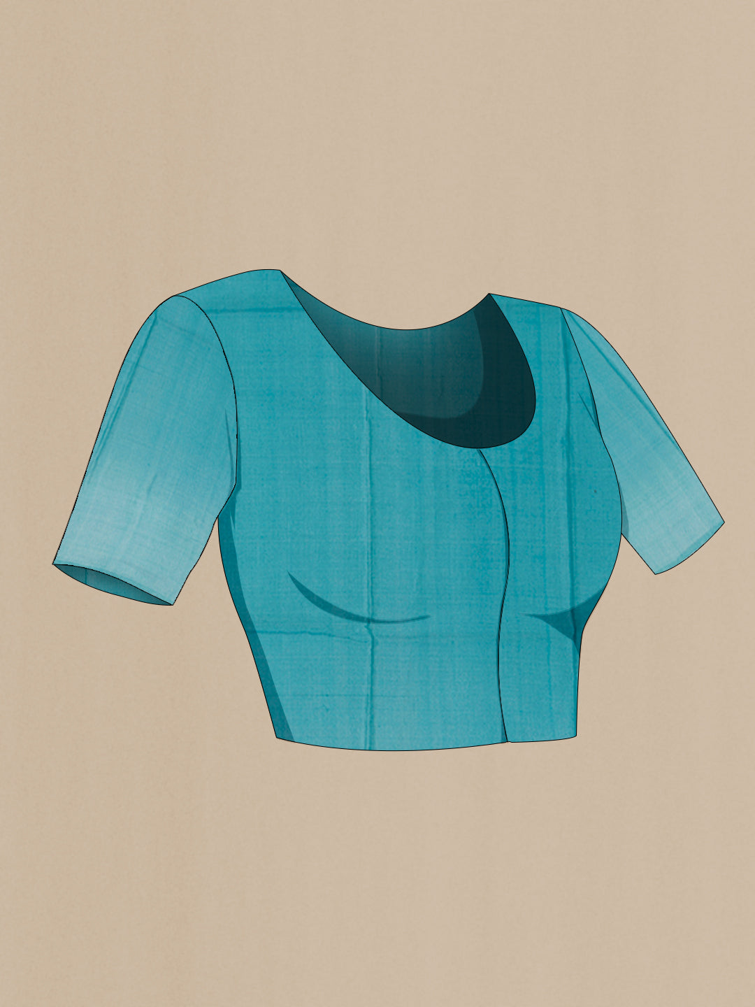 Close up image of the blouse of Blue Tussar Silk Saree with Plain Body and Fancy Border. 