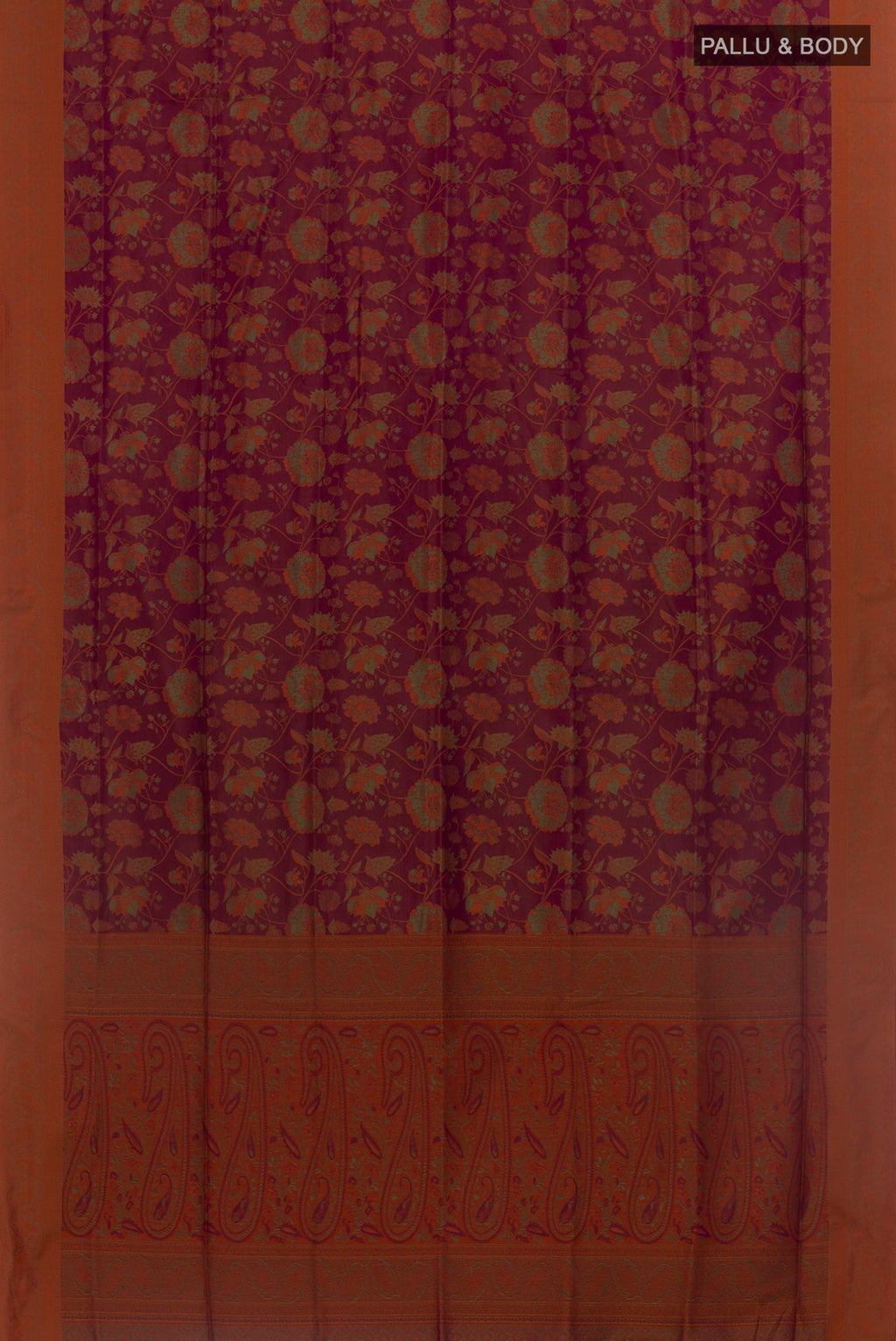 Flat view of Purple Soft Silk Saree with Jacquard design on the body and Embroidery Border. 