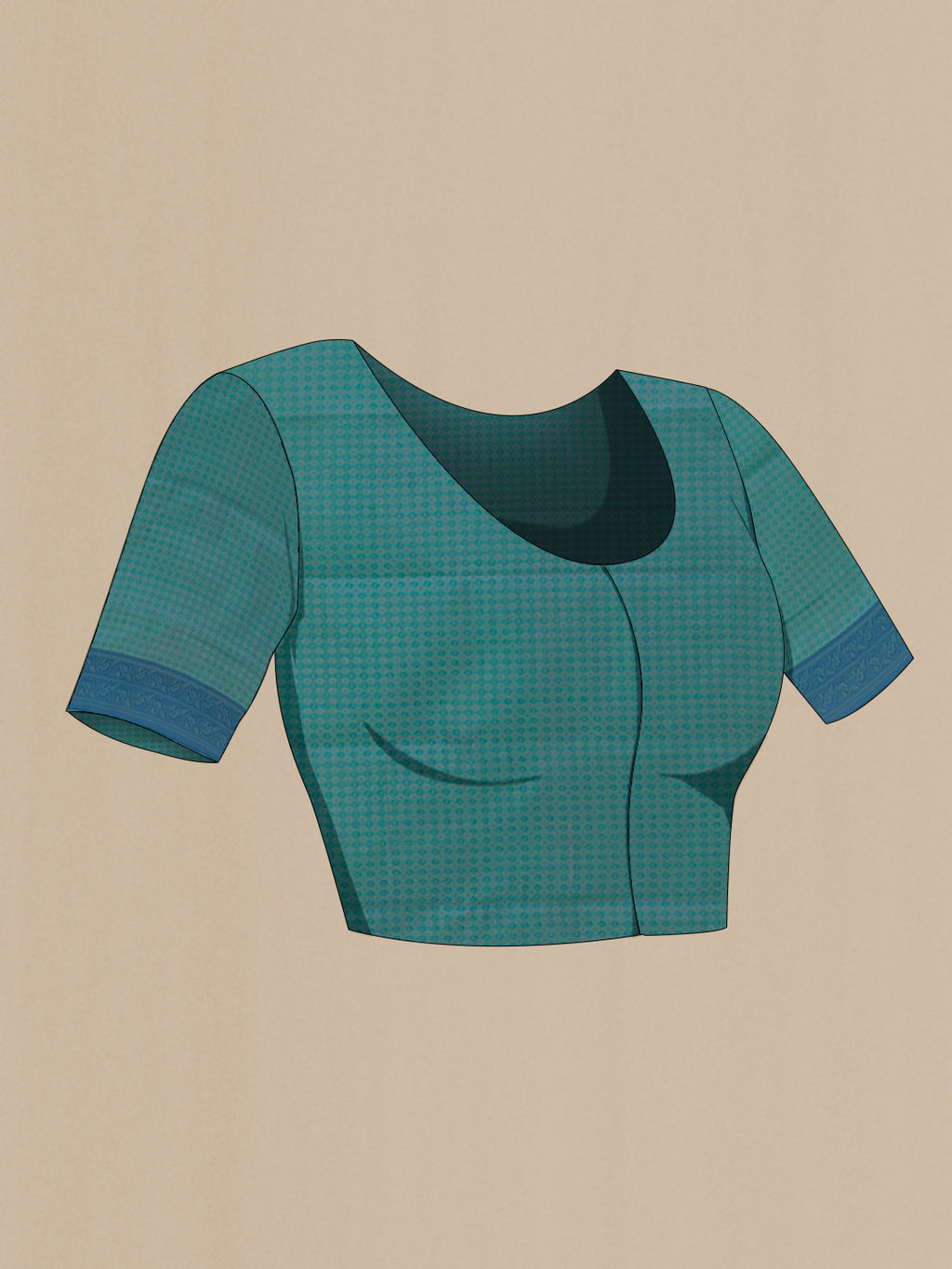 Close up image of the blouse of Sea Green Soft Silk Saree with Jacquard design on the body and Embroidery Border. 