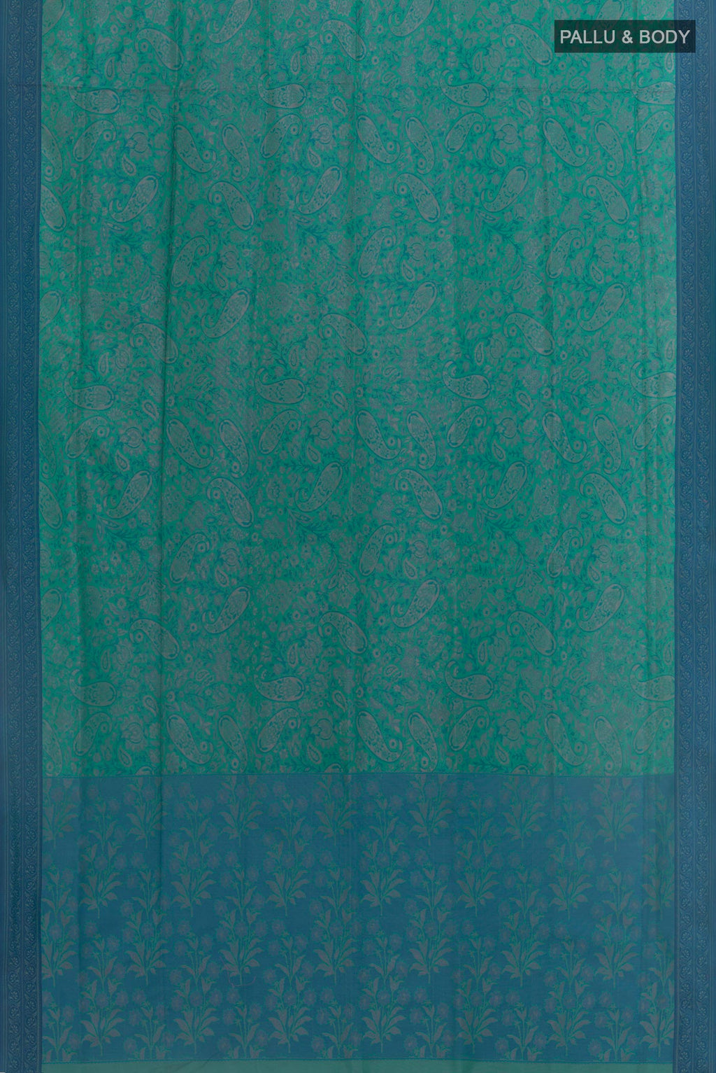 Flat view of Sea Green Soft Silk Saree with Jacquard design on the body and Embroidery Border. 