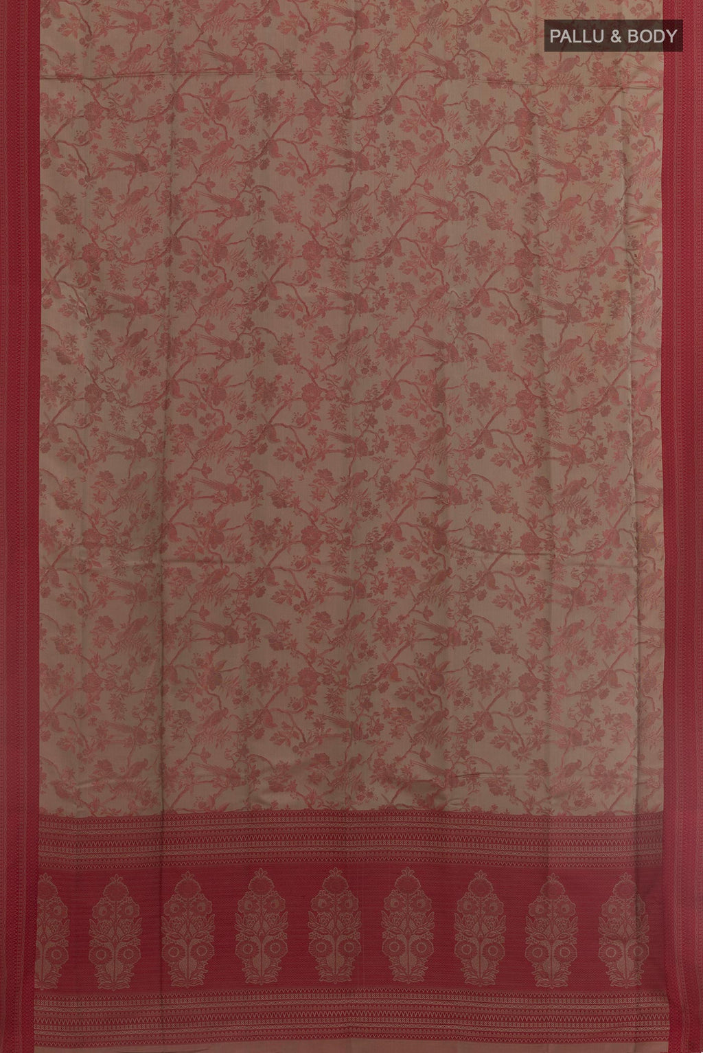 Flat view of Grey Soft Silk Saree with Jacquard design on the body and Embroidery Border. 