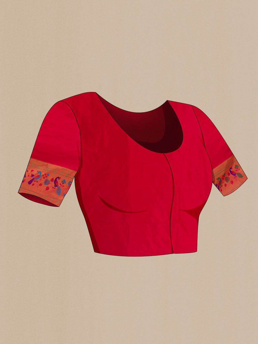 Close up image of the blouse of Coffee Brown Gadwal Silk Saree with Zari Butta on the body and Paithani Border. 