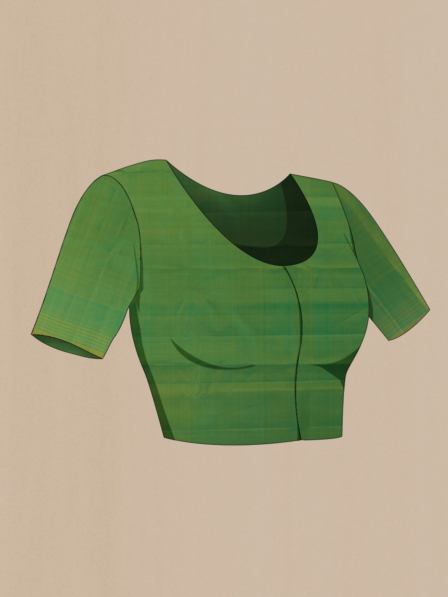 Close up image of the blouse of Green Kanchipuram Silk Saree with Zari Butta on the body and Plain Border. 