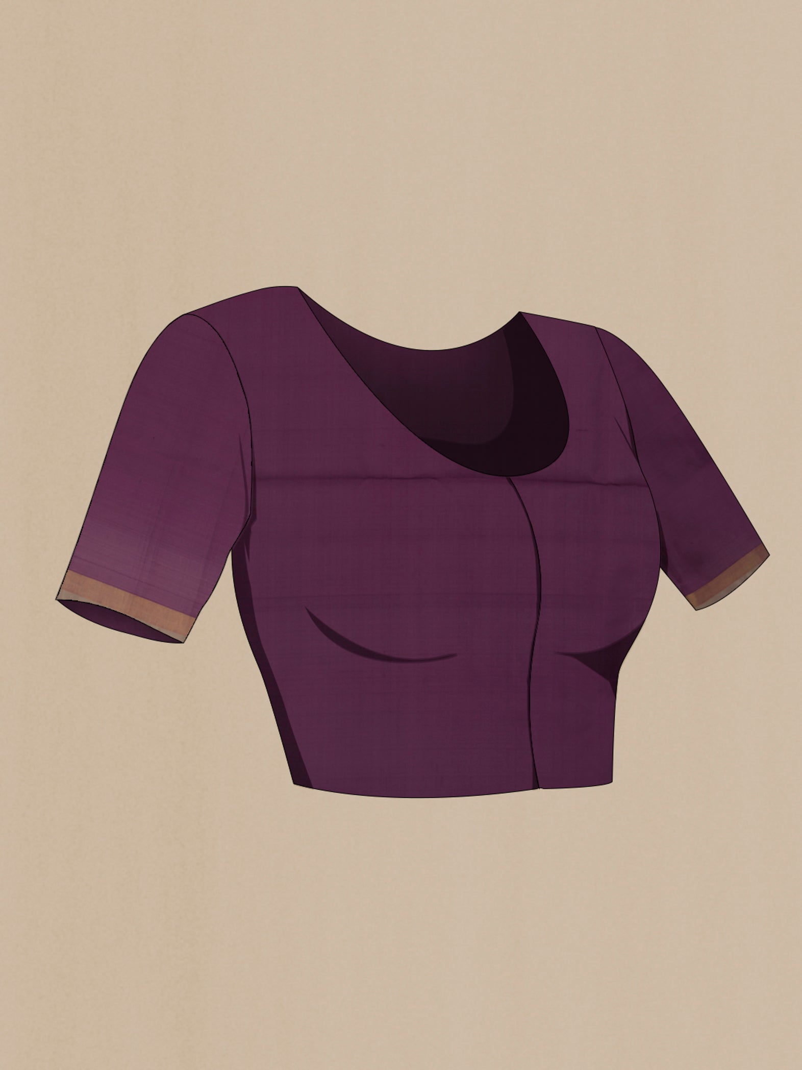 Close up image of the blouse of Purple Uppada Silk Saree with Zari Butta on the body and Zari Border. 
