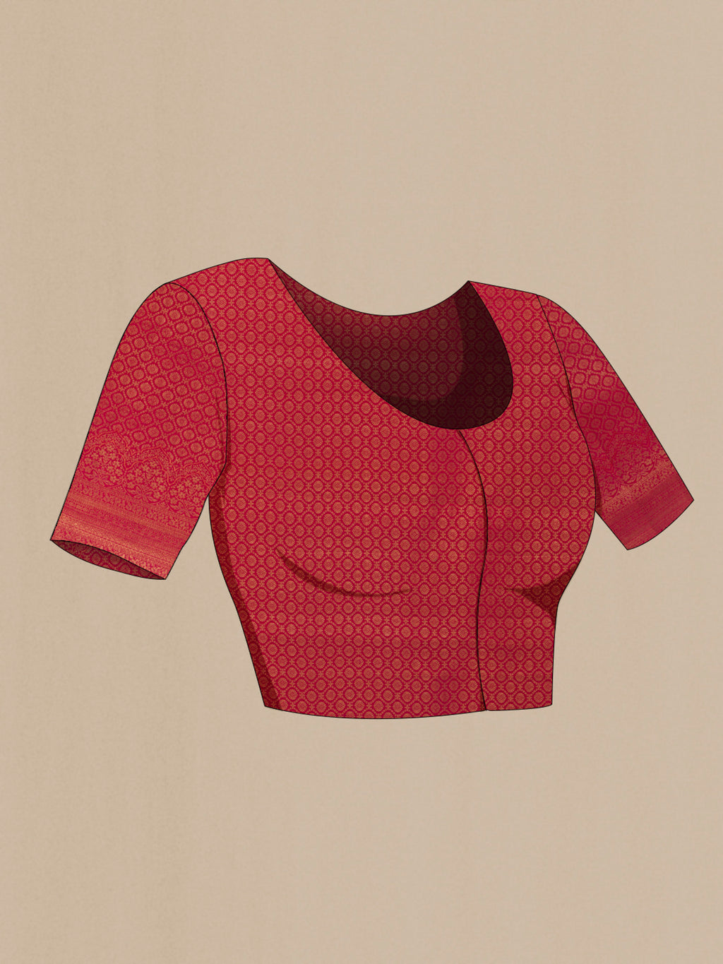 Close up image of the blouse of Pink Kanchipuram Silk Saree with Zari Butta on the body and Zari Border. 