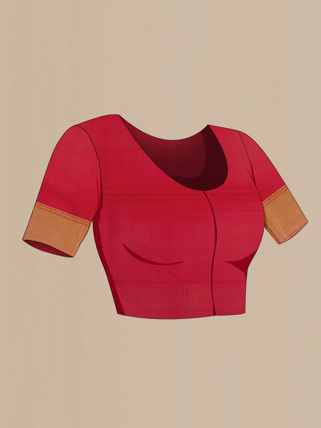 Close up image of the blouse of Red Chanderi Silk Saree with Zari Butta on the body and Zari Border. 