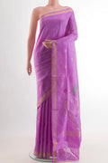 Lavender Uppada Silk Saree with Zari Butta on the body and Zari Border.  displayed on a mannequin