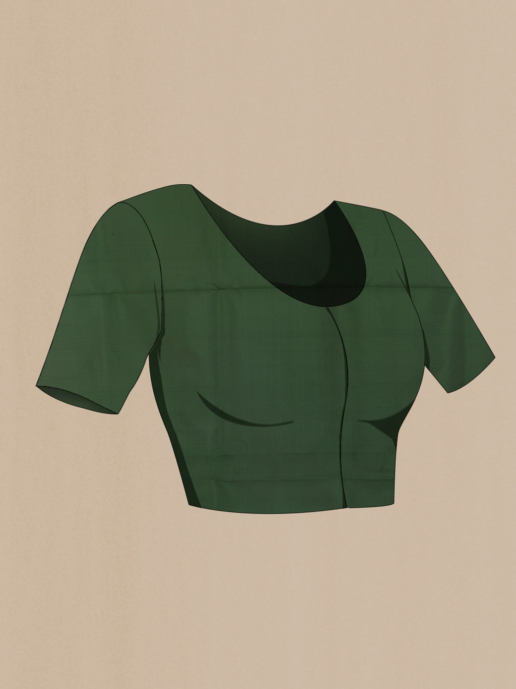 Close up image of the blouse of Olive Green Uppada Silk Saree with Zari Butta on the body and Zari Border. 