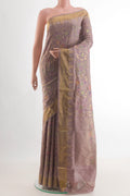 Pure Silk Pure Zari Lavender Uppada Saree with Zari Brocade on the body and Zari Border.  displayed on a mannequin