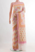Multi Color Banarasi Georgette Saree with Zari Brocade on the body and Zari Border.  displayed on a mannequin
