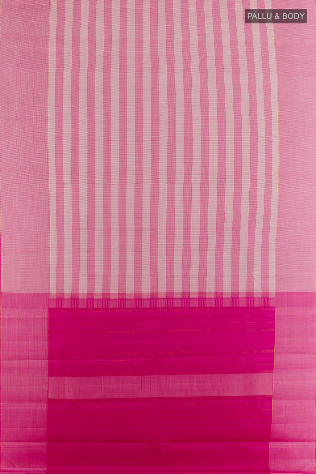 Flat view of Pink Kanchipuram Silk Saree with Checked design on the body and Without Border. 