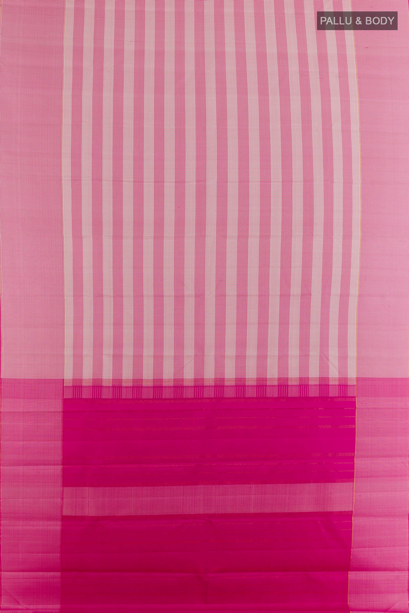 Flat view of Pink Kanchipuram Silk Saree with Checked design on the body and Without Border. 