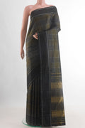 Black Kanjivaram Silk Saree with Checked design on the body and Plain Border.  displayed on a mannequin
