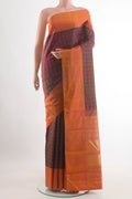Multi Color Kanjivaram Silk Saree with Checked design on the body and Plain Border.  displayed on a mannequin