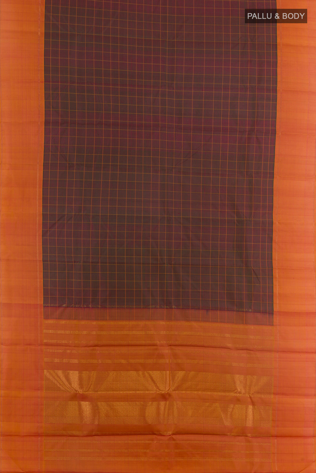 Flat view of Multi Color Kanjivaram Silk Saree with Checked design on the body and Plain Border. 
