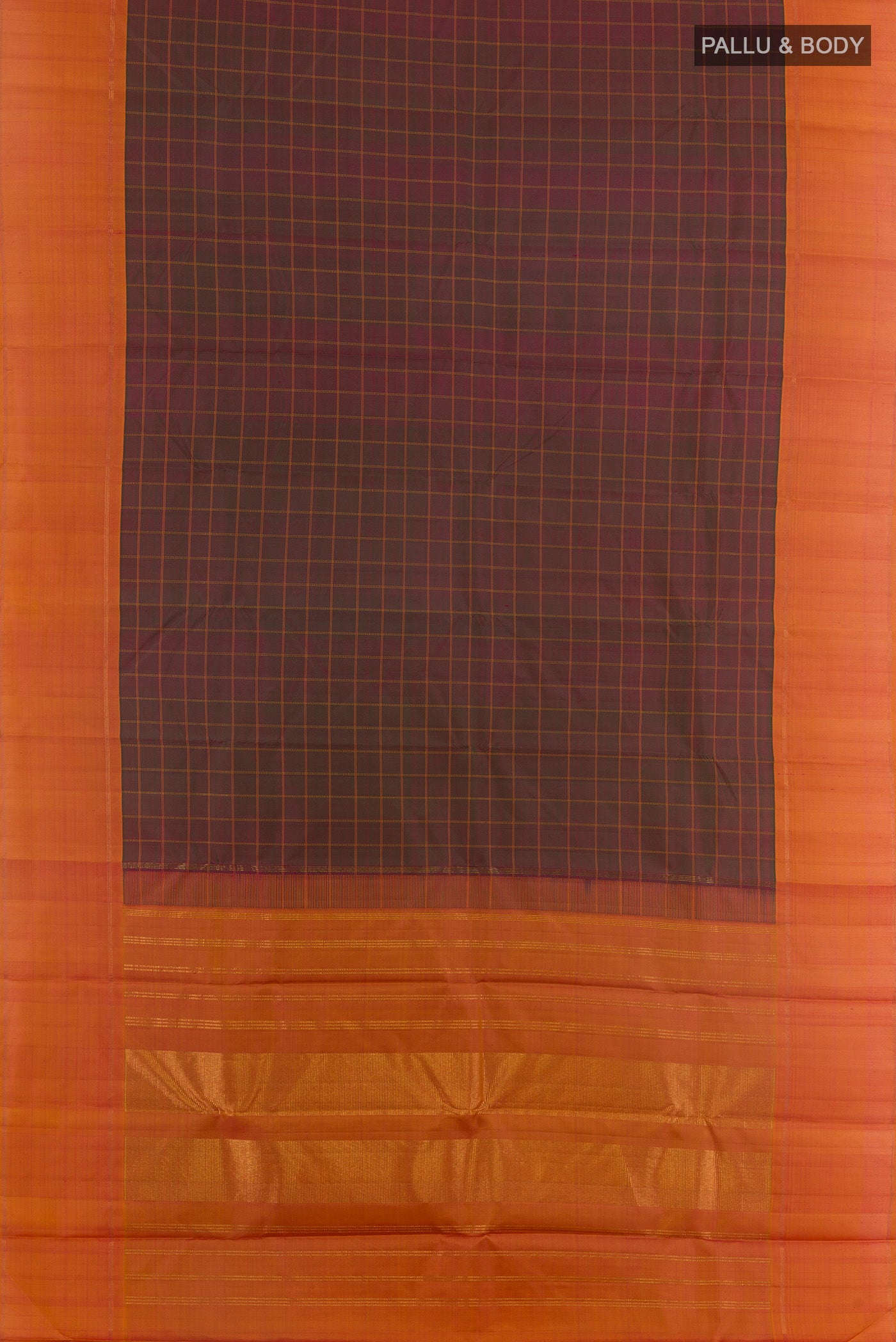Flat view of Multi Color Kanjivaram Silk Saree with Checked design on the body and Plain Border. 