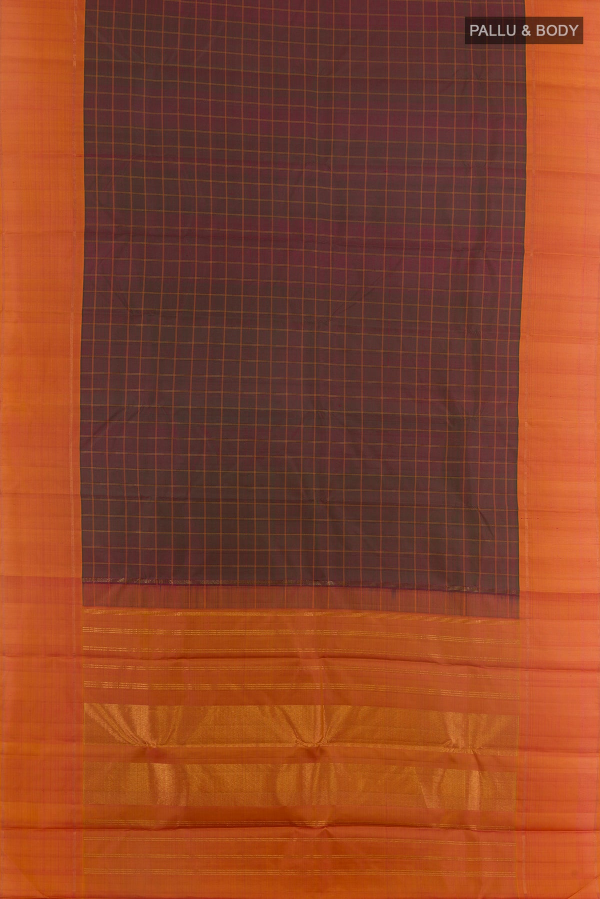 Flat view of Multi Color Kanjivaram Silk Saree with Checked design on the body and Plain Border. 
