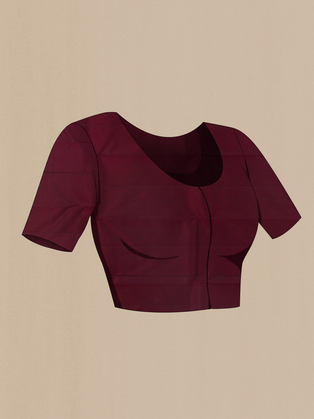 Close up image of the blouse of Maroon Kanchipuram Silk Saree with Zari Butta on the body and Without Border. 