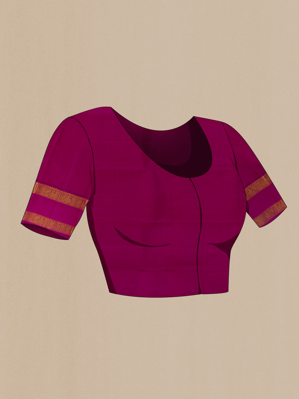 Close up image of the blouse of Lavender Kanjivaram Silk Saree with Zari Butta on the body and Zari Border. 