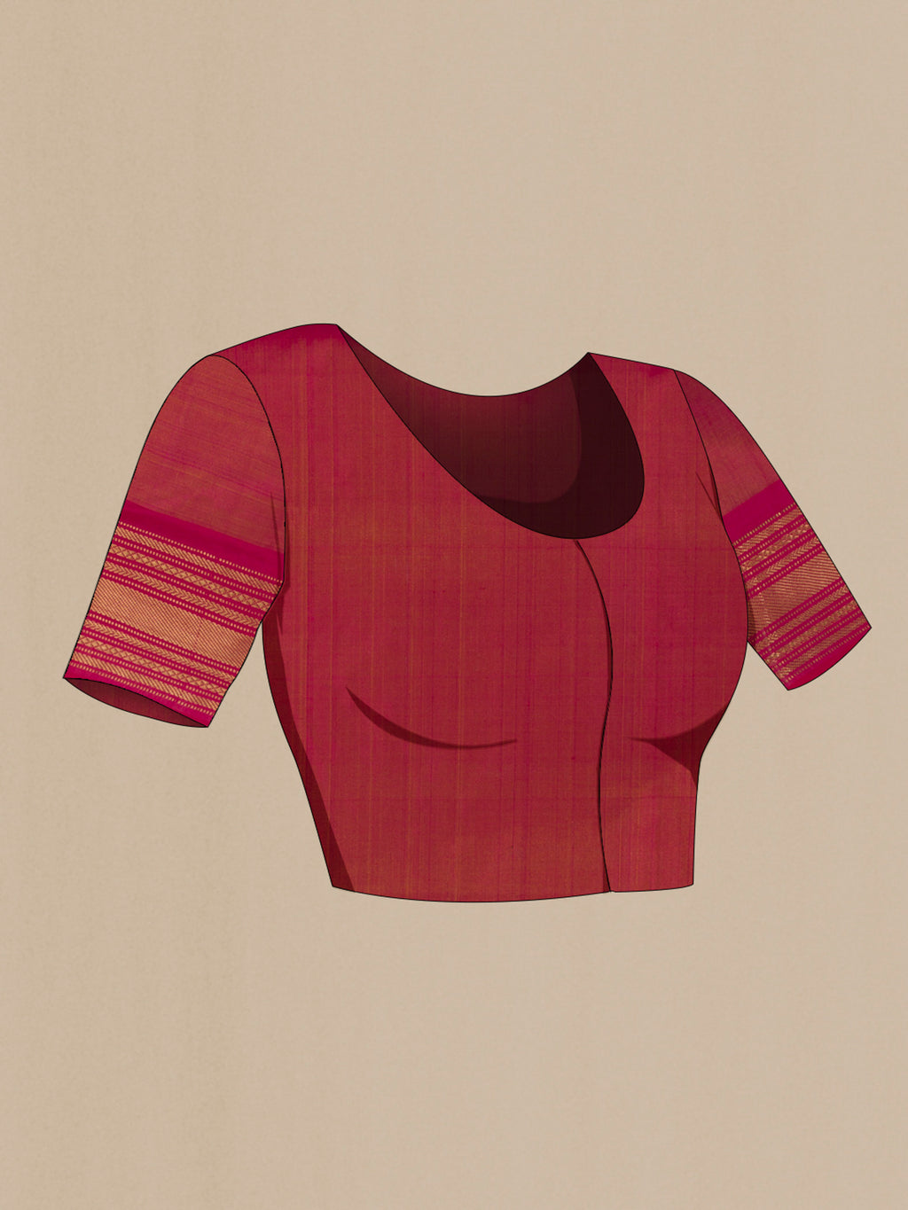 Close up image of the blouse of Beige Pochampally Silk Saree with Ikat design on the body and Zari Border. 