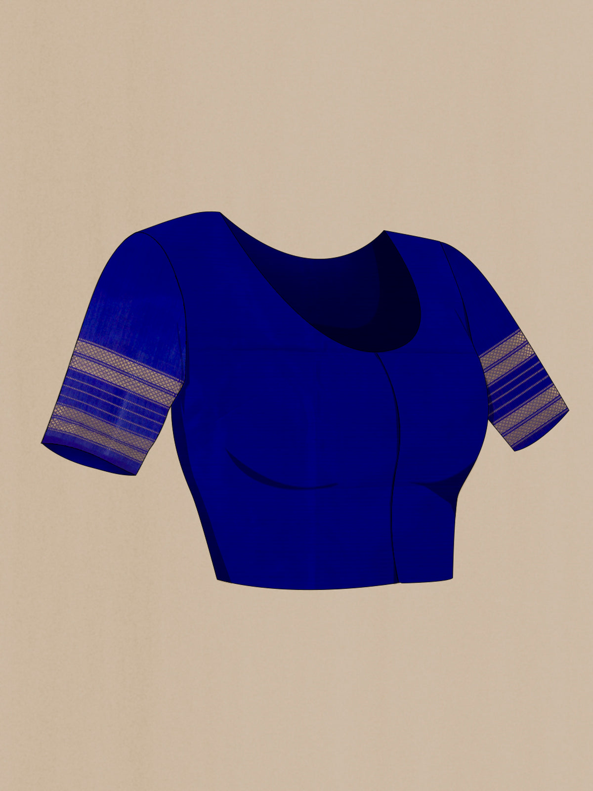 Close up image of the blouse of Blue Pochampally Silk Saree with Pure Ikat on the body and Zari Border. 