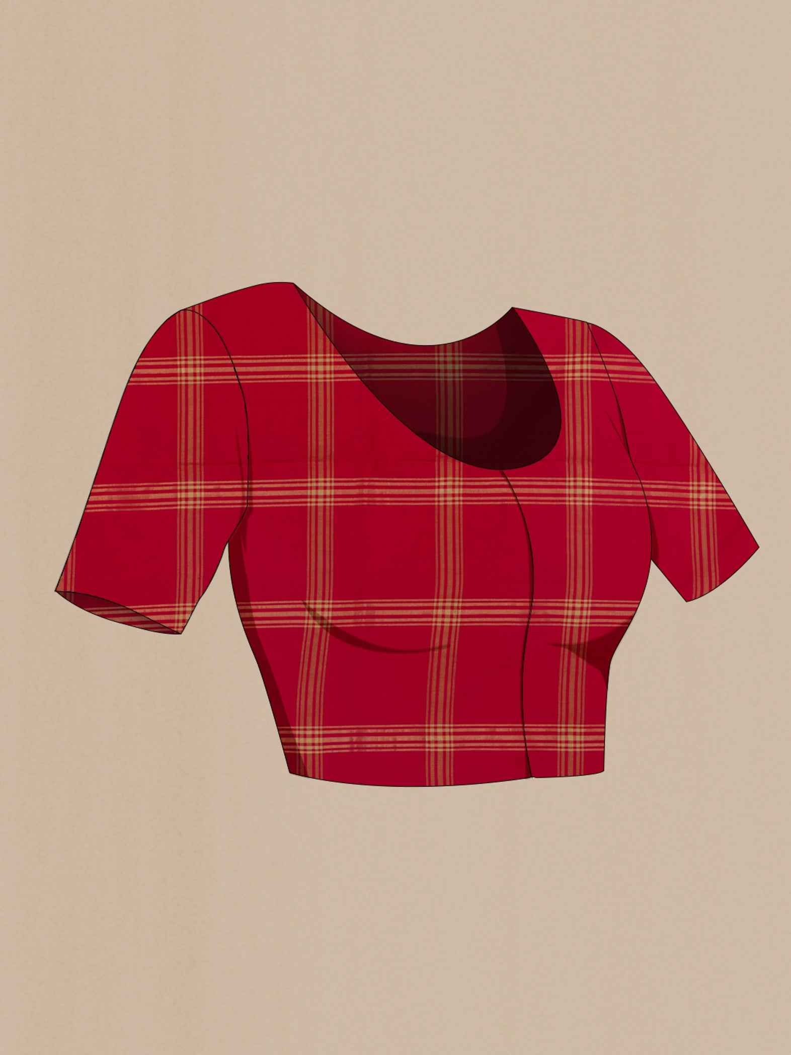Close up image of the blouse of Red Pochampally Silk Saree with Ikat design on the body and Zari Border. 