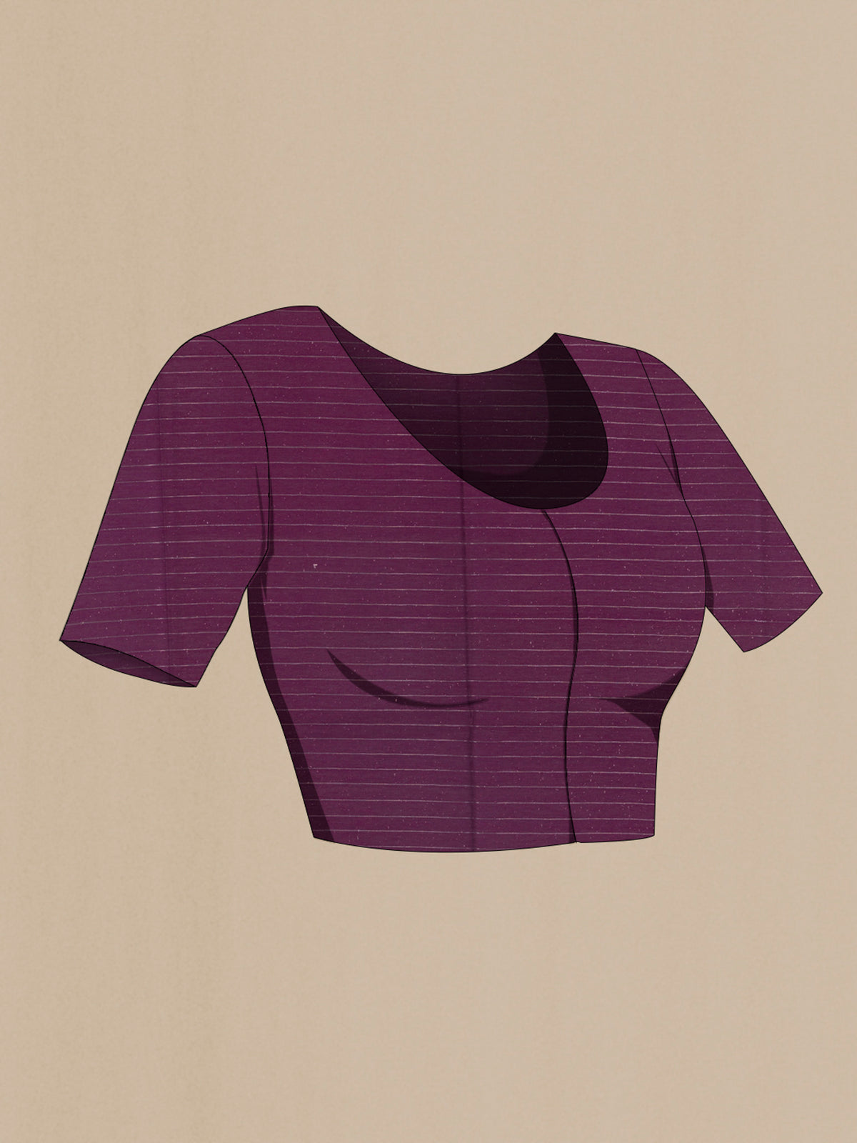 Close up image of the blouse of Purple Tussar Silk Saree with Floral Print on the body and Zari Border. 