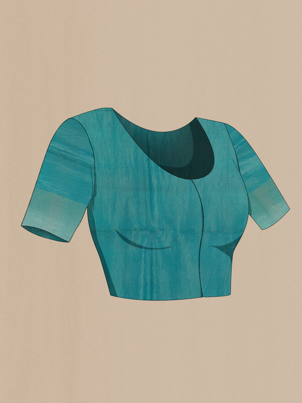 Close up image of the blouse of Blue Tussar Silk Saree with Printed design on the body and Zari Border. 