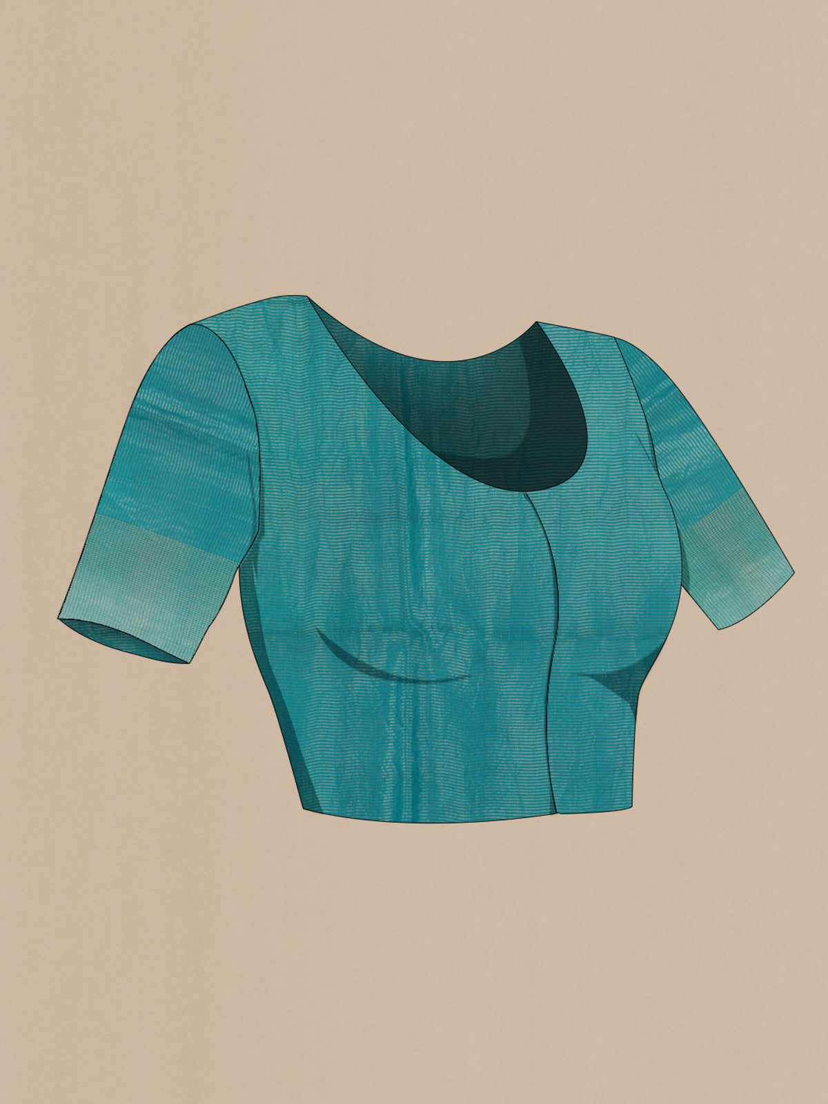 Close up image of the blouse of Blue Tussar Silk Saree with Printed design on the body and Zari Border. 
