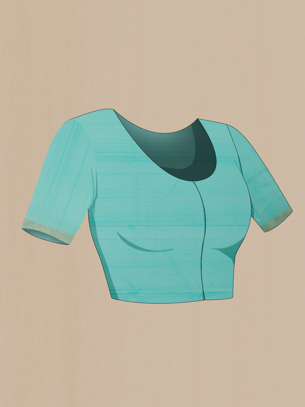 Close up image of the blouse of Pure Silk Sky Blue Chanderi Cotton Saree with Zari Butta on the body and Zari Border. 