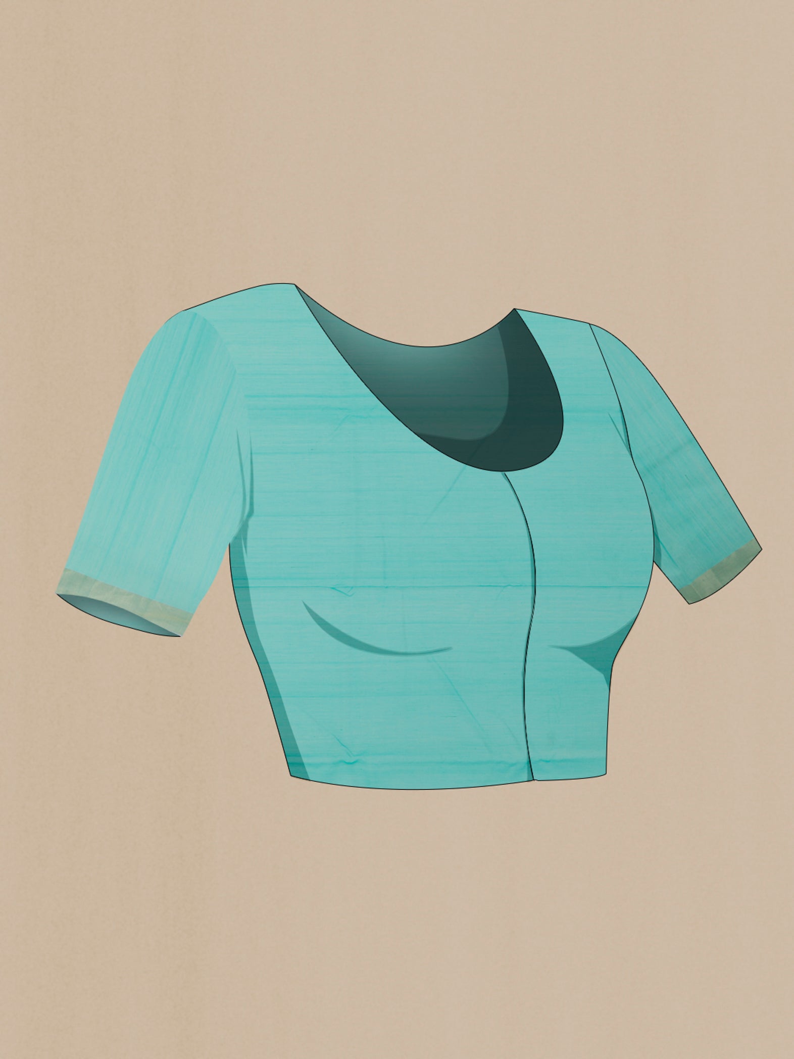 Close up image of the blouse of Pure Silk Sky Blue Chanderi Cotton Saree with Zari Butta on the body and Zari Border. 