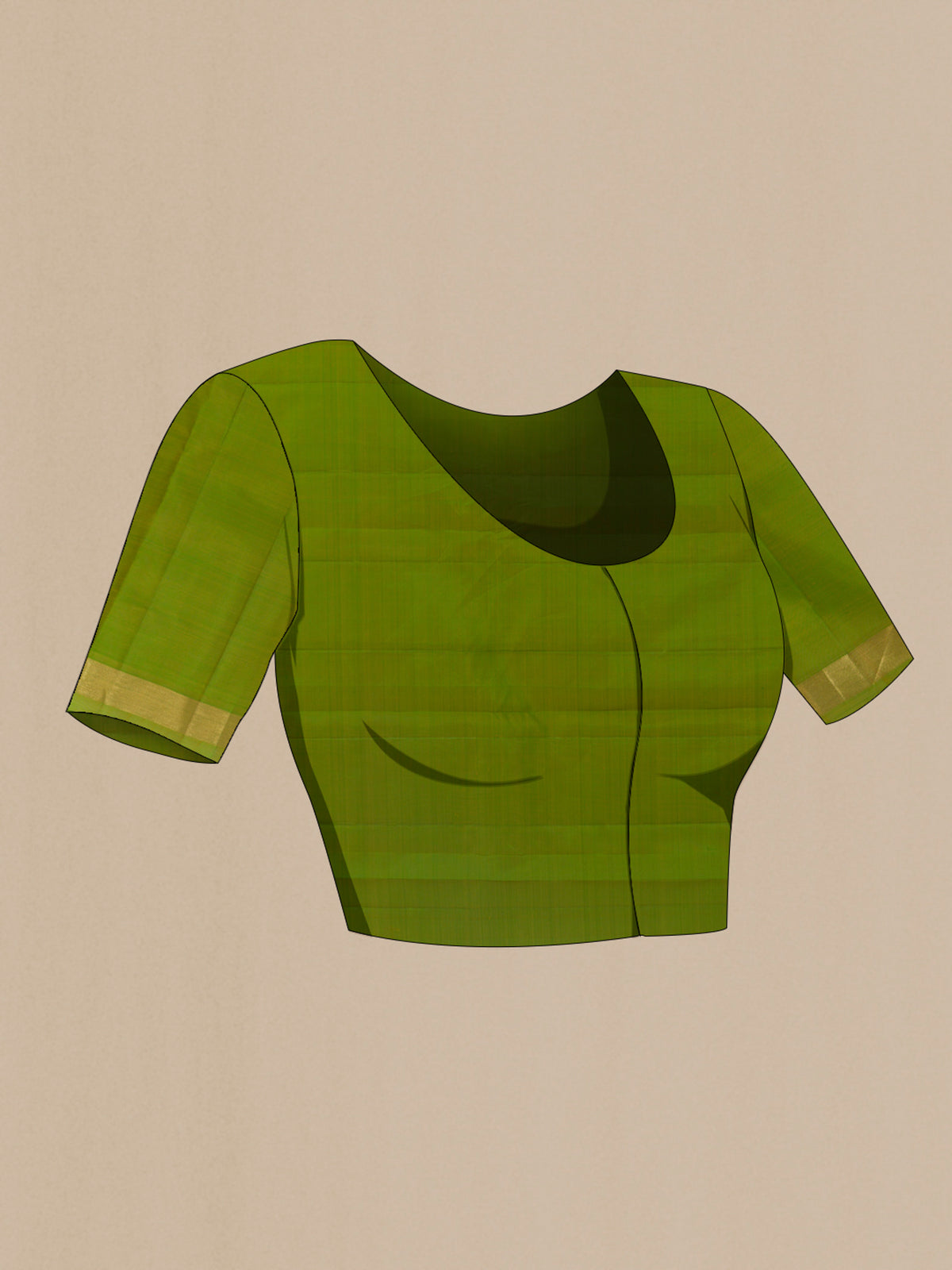 Close up image of the blouse of Pure Silk Pink Dual Tone Kanjivaram Saree with Plain Body and Zari Border. 