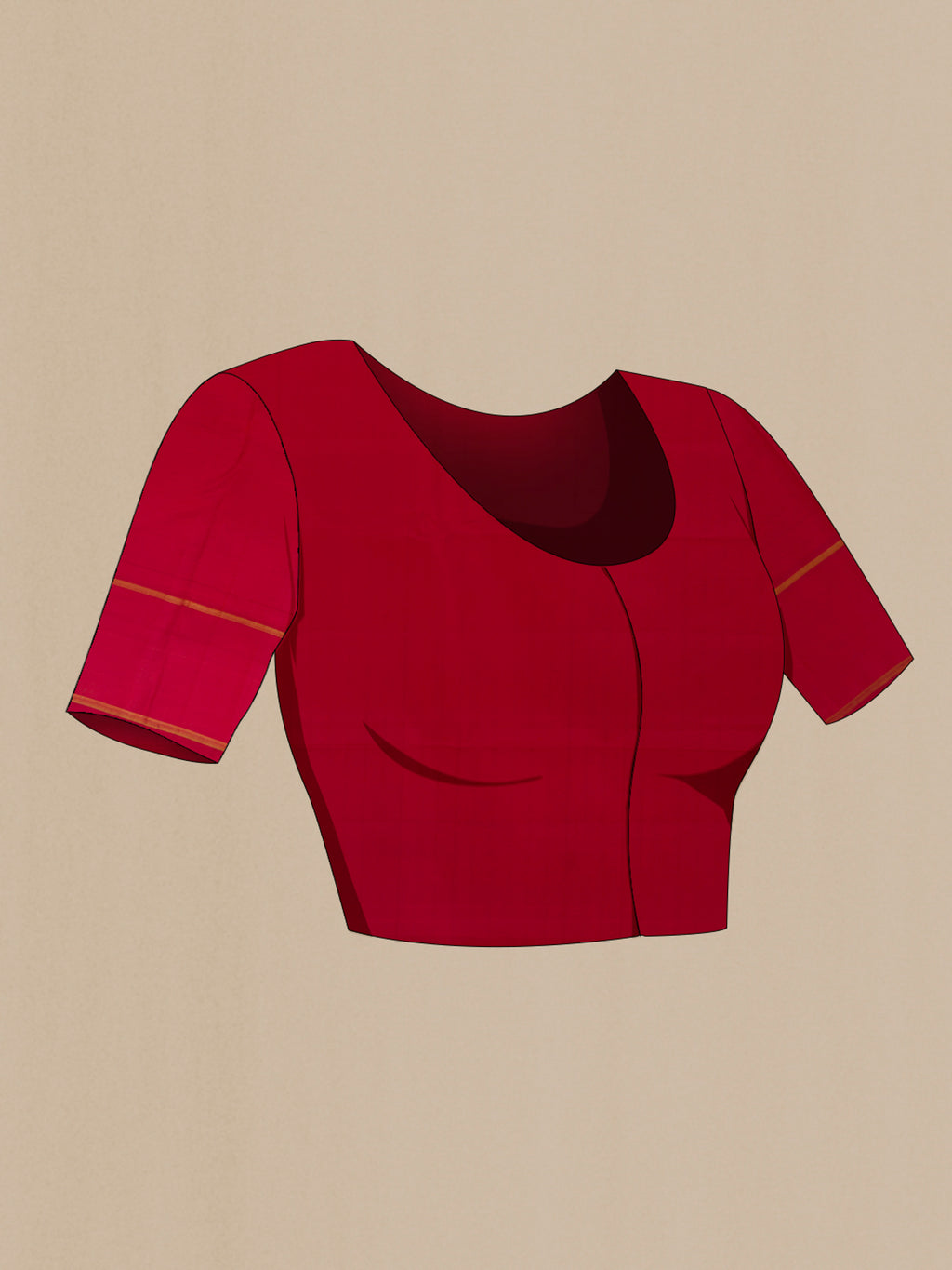 Close up image of the blouse of Pure Silk Red Kanjivaram Saree with Checked design on the body and Zari Border. 