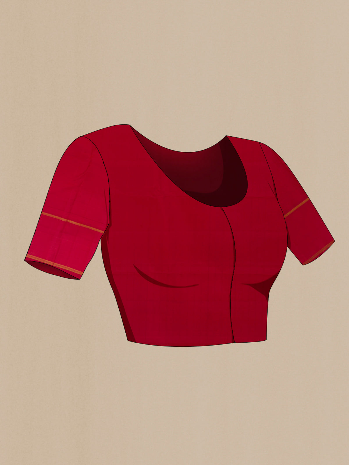 Close up image of the blouse of Pure Silk Red Kanjivaram Saree with Checked design on the body and Zari Border. 
