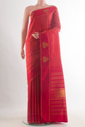 Pure Silk Red Kanjivaram Saree with Checked design on the body and Zari Border.  displayed on a mannequin