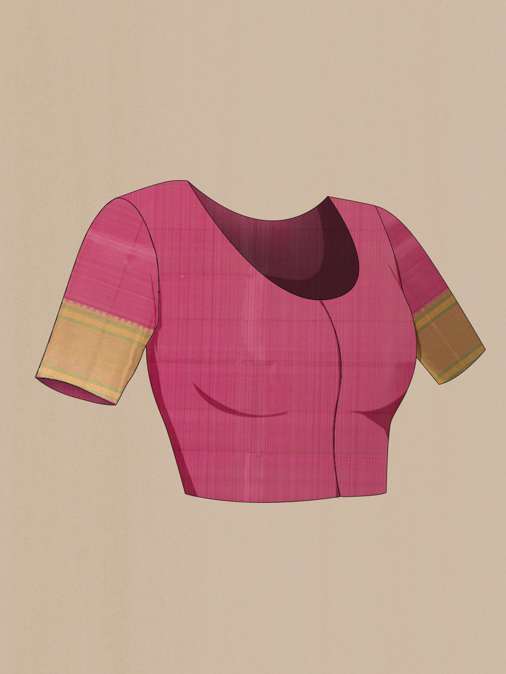 Close up image of the blouse of Pure Silk Off White Kanjivaram Saree with Stripes on the body and Zari Border. 