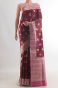 Pure Silk Brown Banarasi Raw Saree with Zari Butta on the body and Zari Border.  displayed on a mannequin