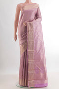 Pure Silk Lavender Kanjivaram Saree with Zari Brocade on the body and Zari Border.  displayed on a mannequin