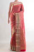 Pure Silk Red Kanjivaram Saree with Zari Brocade on the body and Zari Border.  displayed on a mannequin