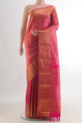 Pure Silk Pink Kanchipuram Saree with Zari Brocade on the body and Zari Border.  displayed on a mannequin