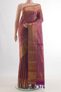 Pure Silk Purple Kanchipuram Saree with Zari Brocade on the body and Zari Border.  displayed on a mannequin