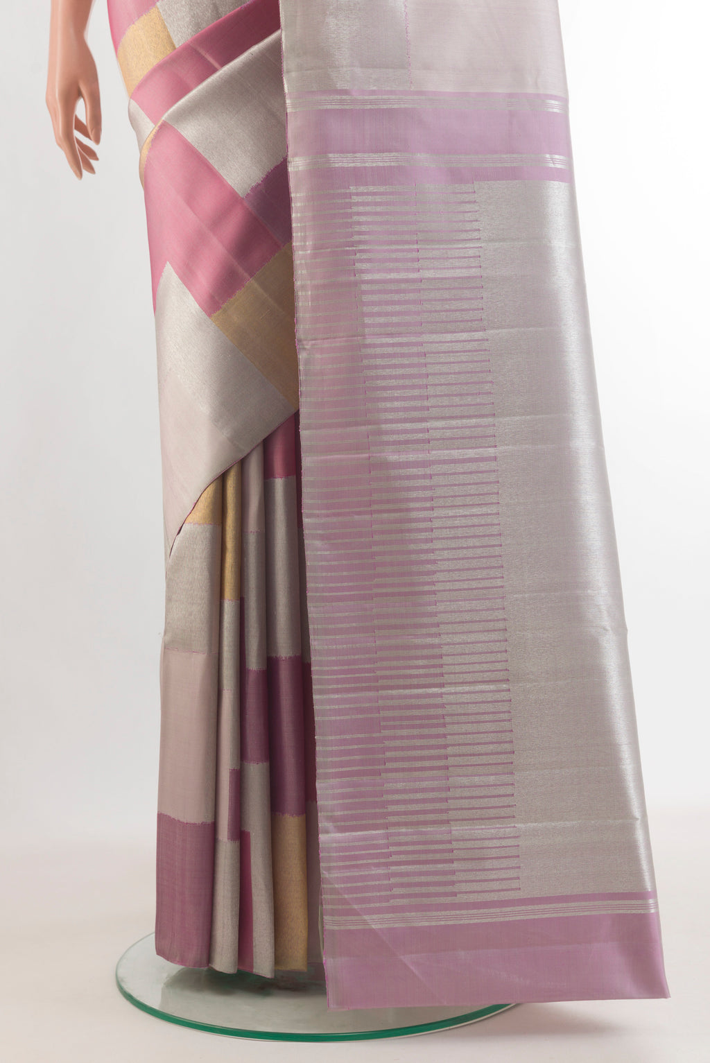 Pleats and pallu of Pure Silk Multi Color Kanjivaram Saree with Fancy on the body and Without Border. 