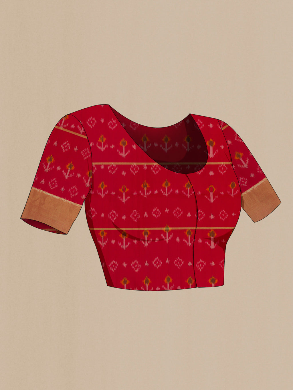 Close up image of the blouse of Pure Silk Multi Color Soft Saree with Checked design on the body and Zari Border. 